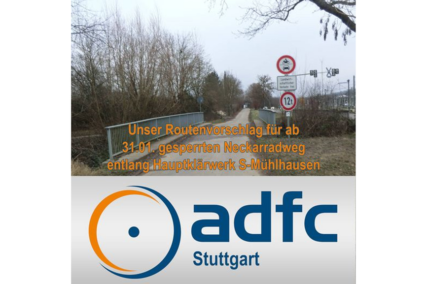 Sperrung Neckarradweg Vorschlag für Alternativroute während des Sperrung der Neckarradweges